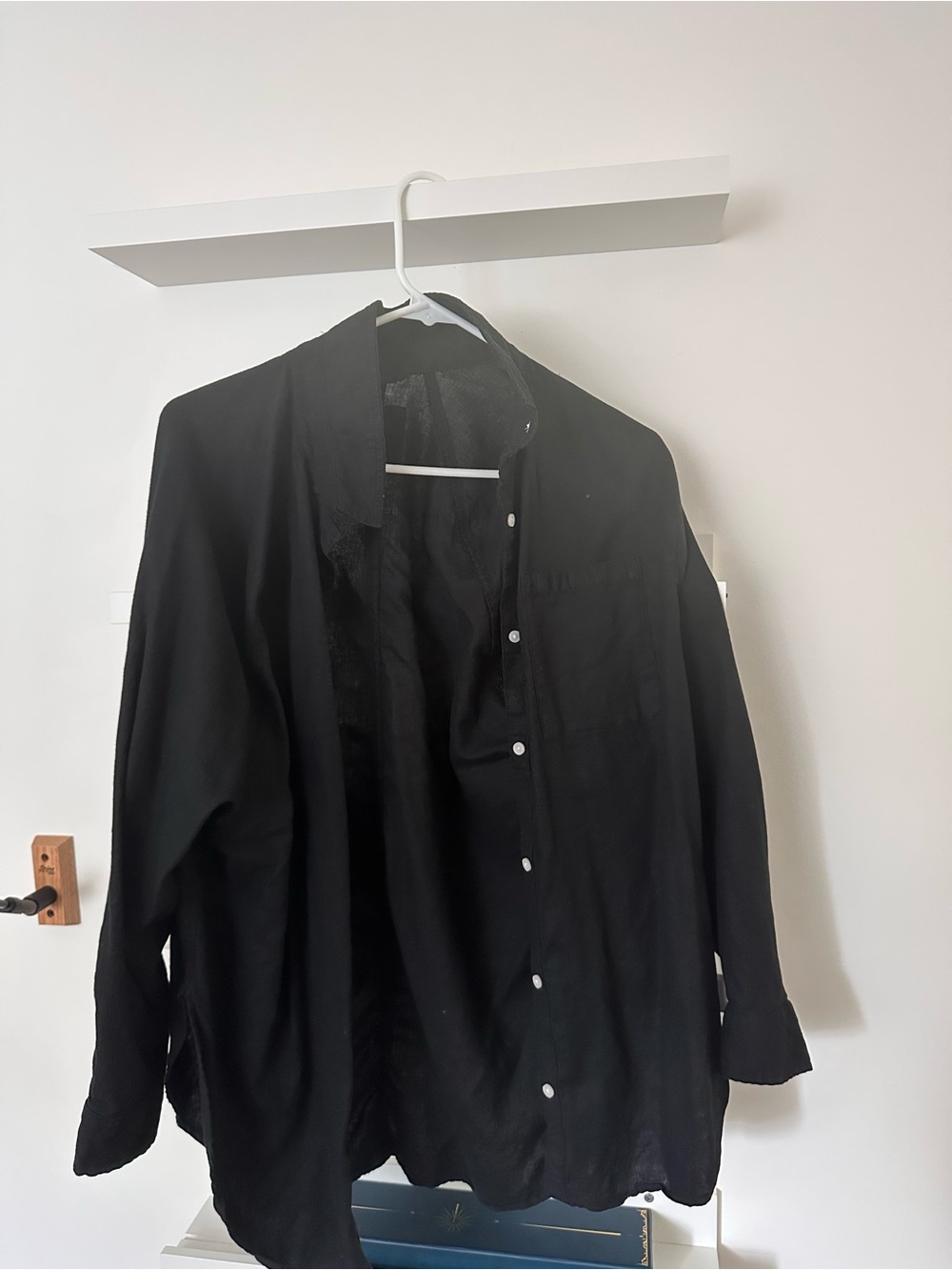 Black Button-Front Long Sleeve Shirt